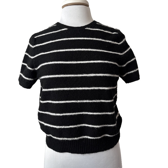 H&M Divided Women's M Whimsigoth Wool Striped Short Sleeve Knit Crop Sweater - Picture 2 of 8